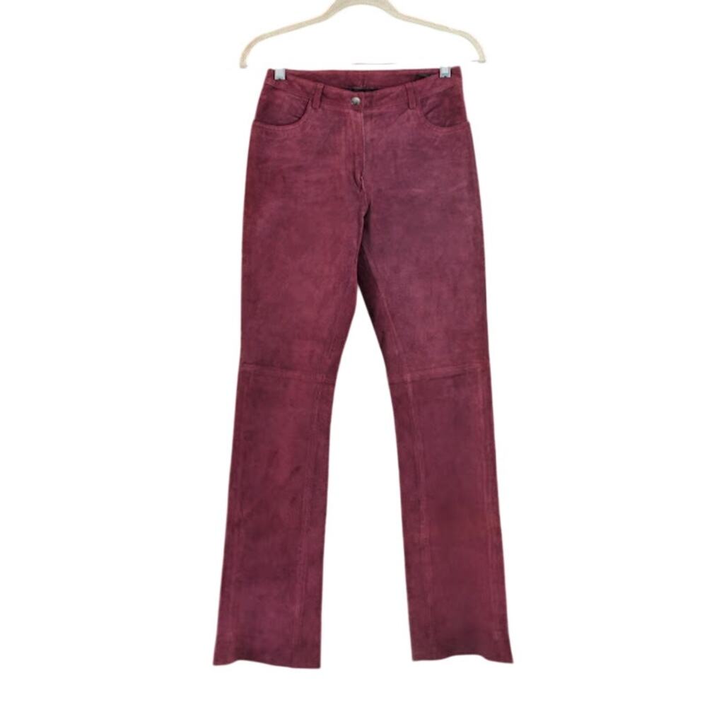 BEBE | Purple Suede Leather Straight Cigarette Leg Zip Hem Pants Western Chic 4